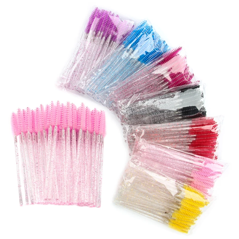 

New Disposable 5/50Pcs Crystal Eyelash Brush Makeup Brushes Diamond Handle Mascara Wands Eyelash Extension Makeup Tools Hotting