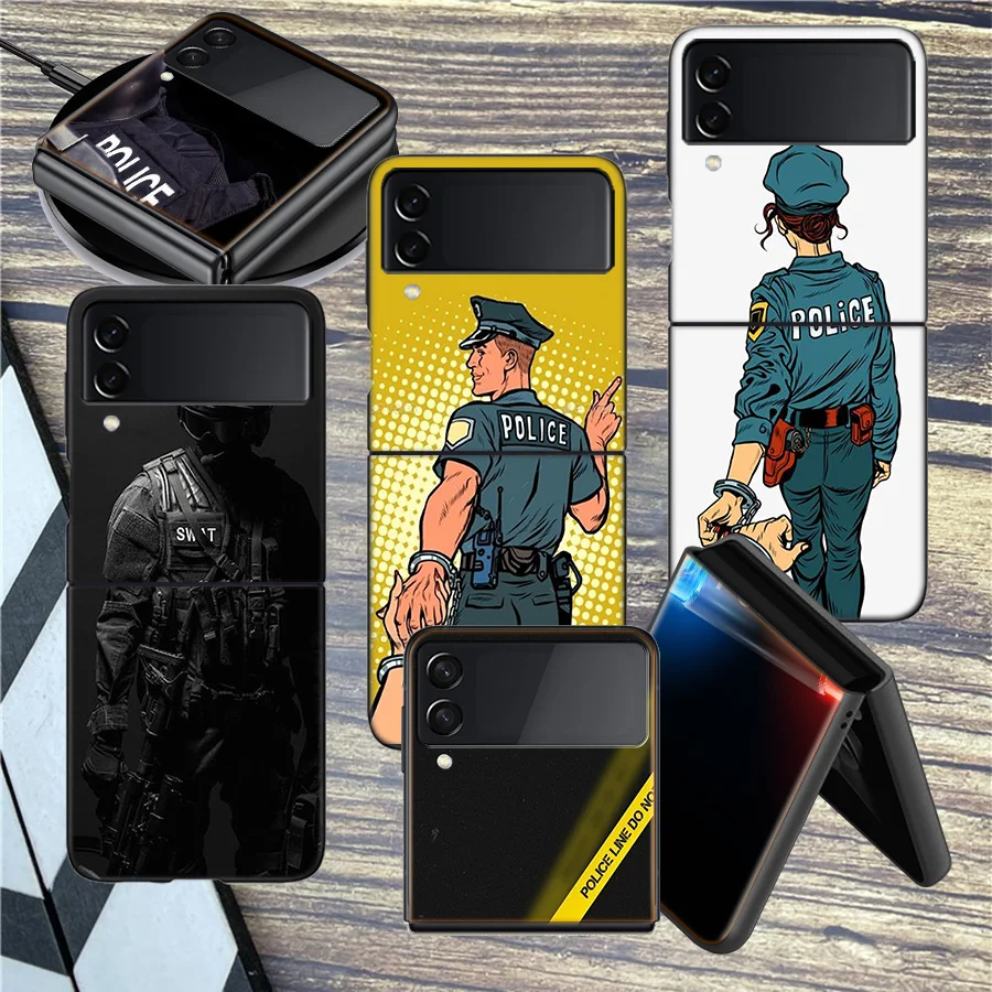 Полицейский спецназ ФБР для телефона Samsung Z Flip 3 4 5 5G чехол противоударный жесткий флип-чехол для Galaxy Z 5 4 3 телефон роскошный чехол для телефона из поликарбоната Funda C