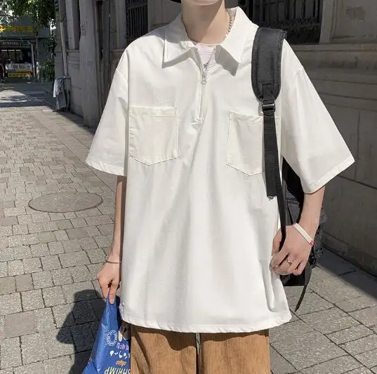

Zipper Short Sleeve T-Shirt Loose Summer Casual mens Half Sleeve Top