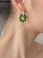 retro emerald natural stone beaded earring simple temperament female earrings non fading stainless steel earrings accessories