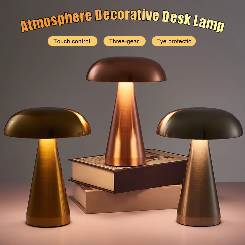 

Прикроватный светильник в виде грибов, USB аккумуляторная лампа, прикроватный светильник, Металлическая лампа с регулируемой яркостью, 3 цвета, декор для гостиной и спальни