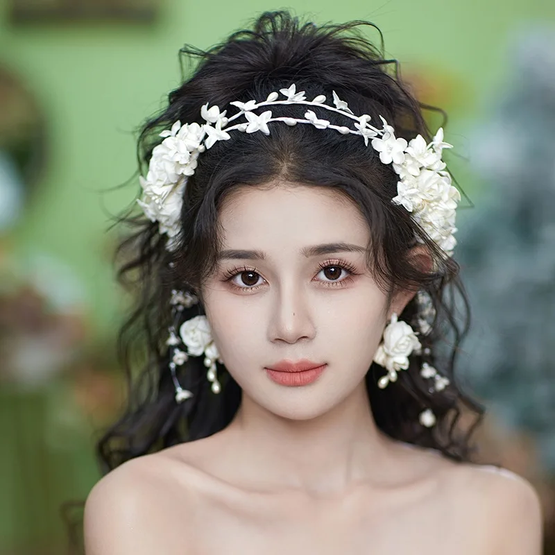 

White lily of the valley flower hairband set Korean bridal wedding headdress exquisite forest travel wedding accessories