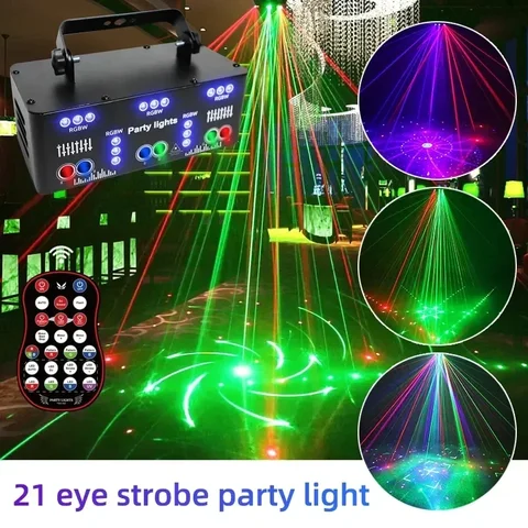 Лазерный проектор 21 Eyes RGB для диджея, диско-проектор, лазерный проектор DMX, дистанционный стробоскоп, сценический черный стробоскоп, эффект рождественского клуба, праздника, Хэллоуина