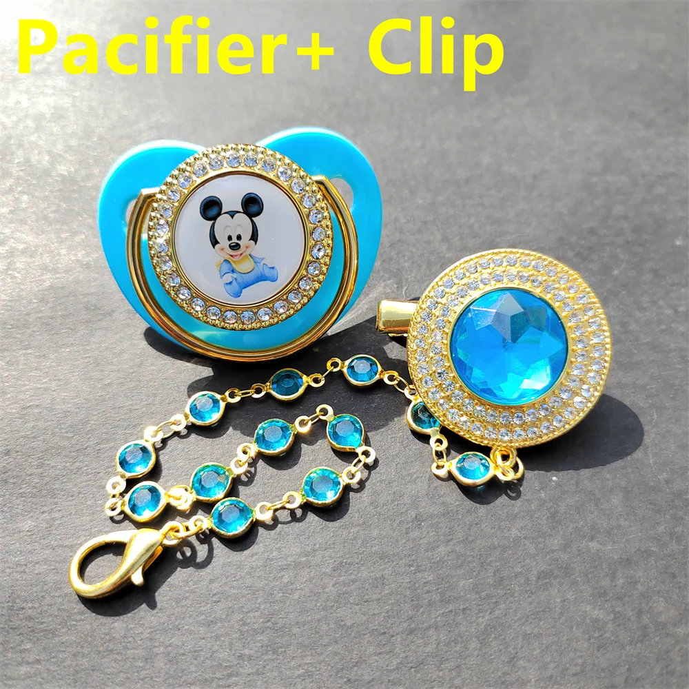 

Ice Sky Blue Minnie Mouse Simba Stitch Winnie Pooh Dumbo Ariel Disney Anime Character Image Baby Dummy Soother and Clips Babies