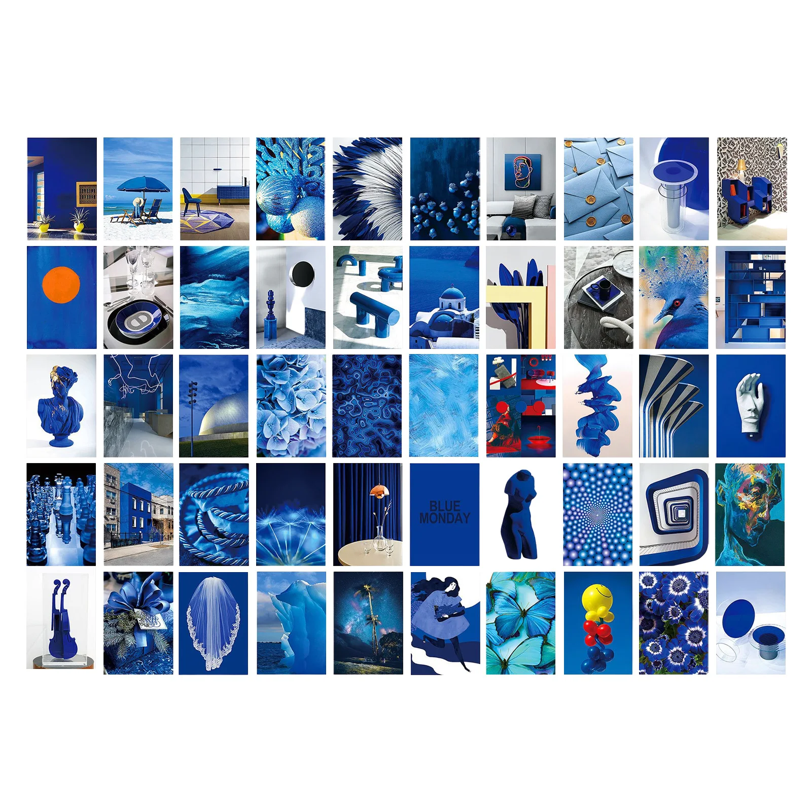

50 Pcs Blue Wall Collage Kit Photo Collage Kit For Wall Aesthetic Pictures Vintage Blue Postcard Poster For Room Decor Unique