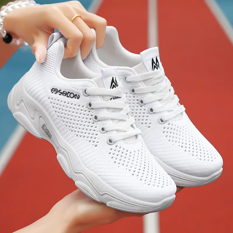 

Кроссовки женские из дышащего сетчатого материала, плоская подошва, для ходьбы, Повседневная модная обувь, белые, 2023