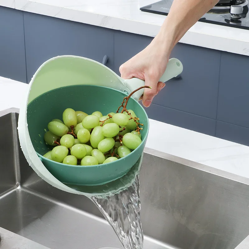 

New Double-layer Rotating Drain Basket with Handle Kitchen Colander Plastic Vegetable Fruit Washing Strainer Bowl Kitchen Gadget