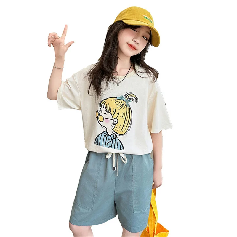 Летний комплект для девочек новинка 2024 Детский из двух предметов в Корейском