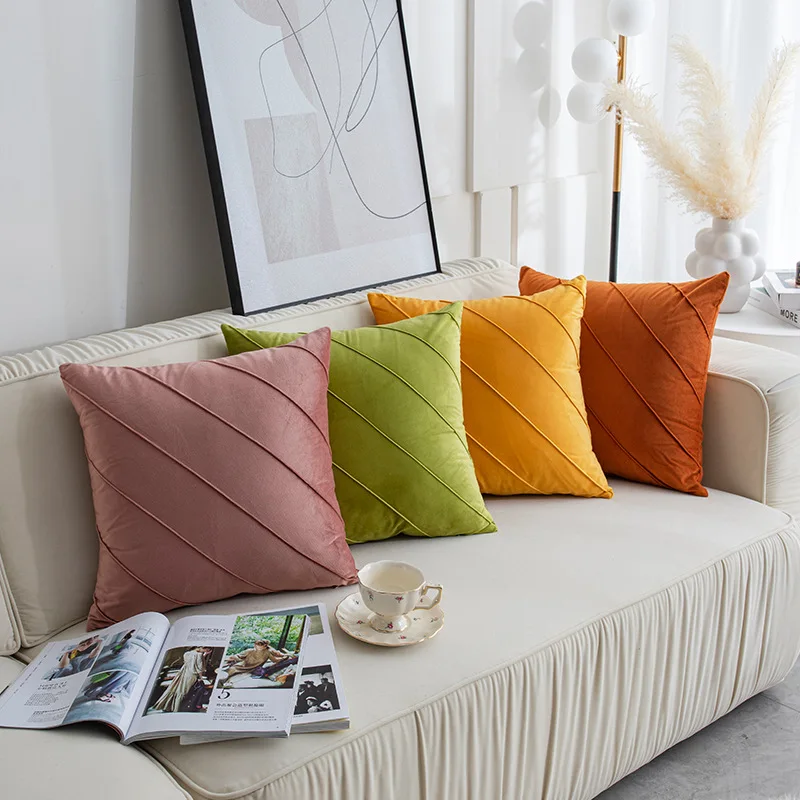 

Super Soft Cushion Cover Velvet Pleated Slash Dutch Waist Pillowcase For Sofa Living Room Housse De Coussin 30x50/45x45cm Decor
