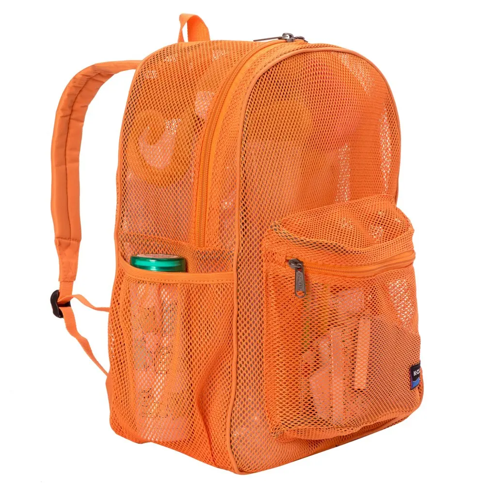 Heavy Duty Mesh Backpack Classic Bookbag Quality Netting Gym Daypack See Through Student School Bag Padded Straps Orange