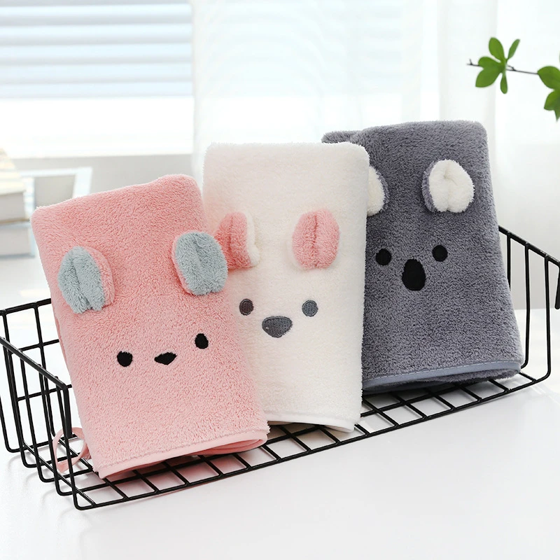 

Coral Velvet Cartoon Towel Rabbit Ear Embroidered Three-dimensional Water Absorbent Adult Face Towel for Home with Print