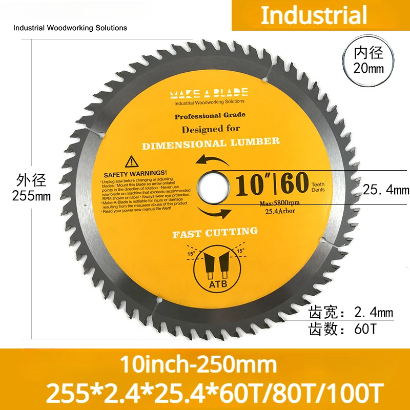 

250mm Woodworking Saw Blade Wooden Industrial Carbide 10inch Electric Circular Cutter For Angle Grinder Saw Cutting Machine