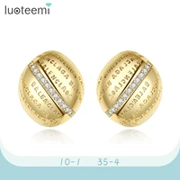luoteemi big gold color oval half ball stud earring with sentences for women girl party fashion jewelry friend gift new trend