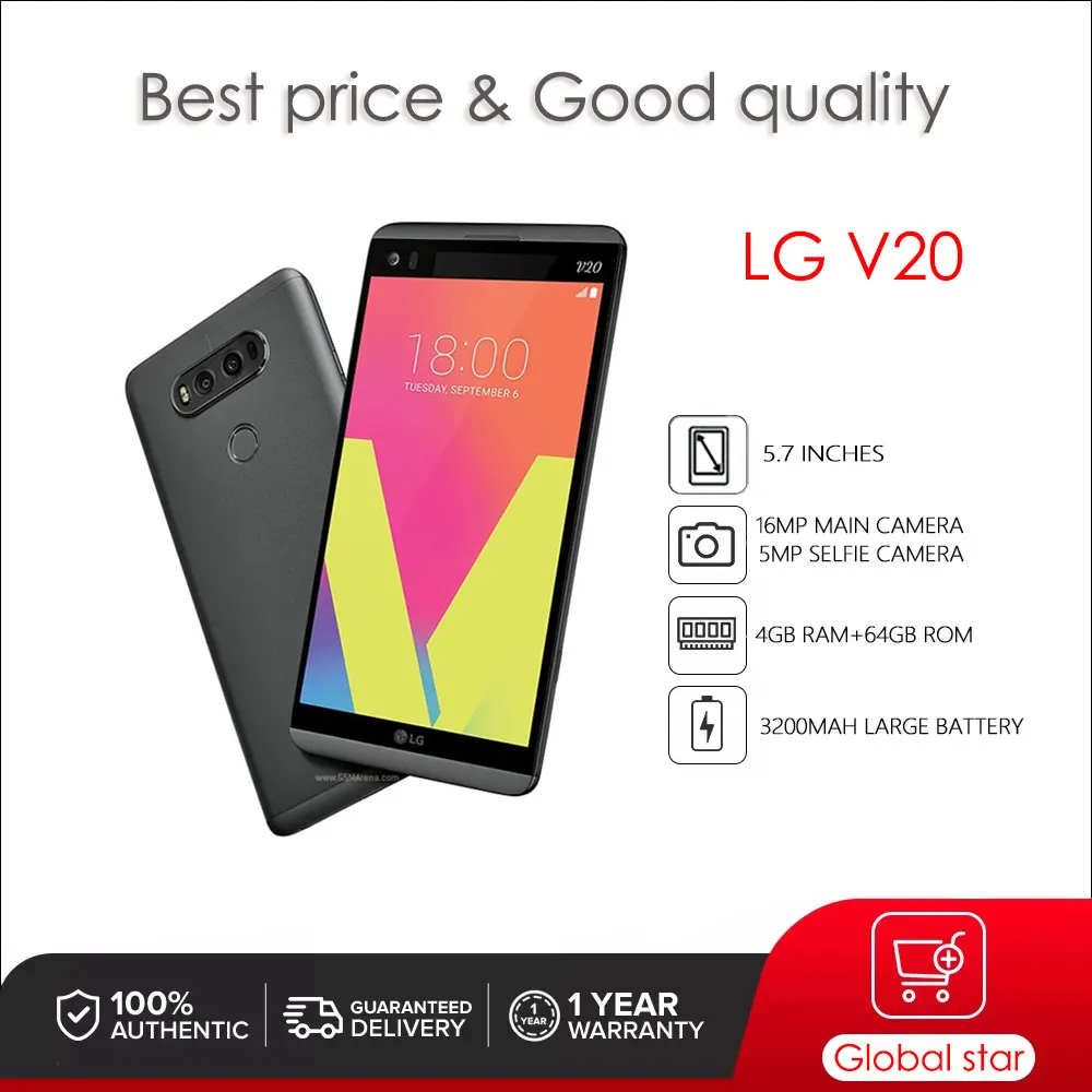 

Оригинальный Восстановленный разблокированный сотовый телефон LG V20 F800 5,7 дюйма 4 Гб 64 Гб ПЗУ камера 16 МП Бесплатная доставка