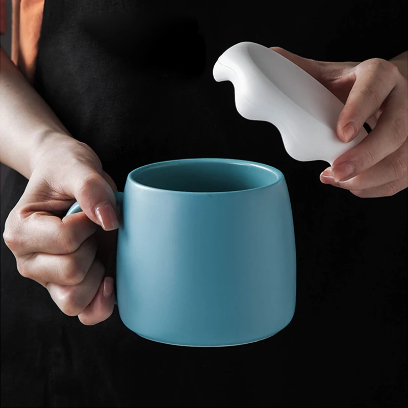 

500ml Ceramic Mug Office Mug With Lid And Spoon Large Capacity Tea Water Cup Home Milk Breakfast Cappuccino Coffee Cup Drinkware
