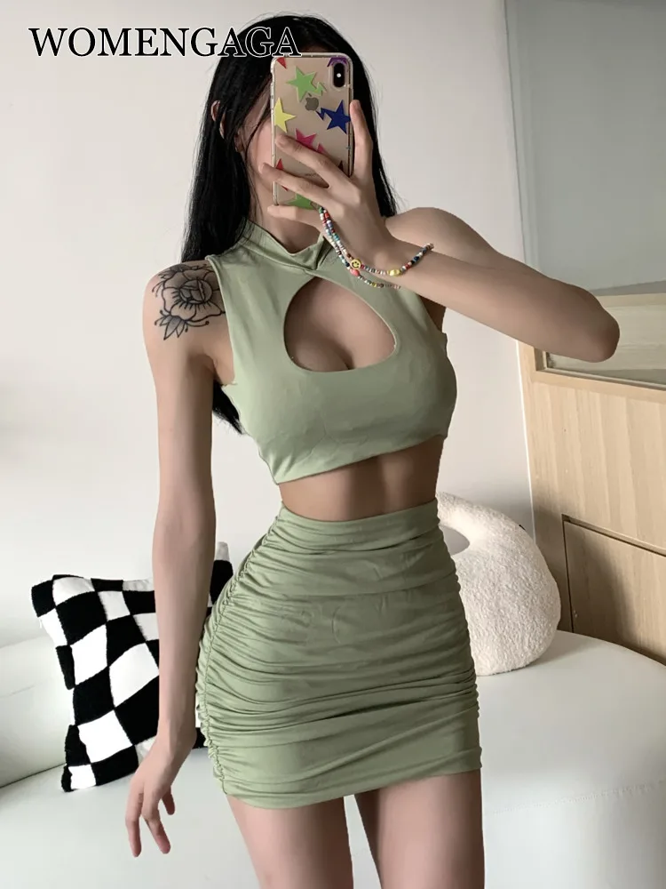 

WOMENGAGA Spice Girl Tank Mini Dress New Autumn Summer Hollow Out Slim 2022 Tight Hip Wrap Dresses Hot Sexy Tops Purple D9CT