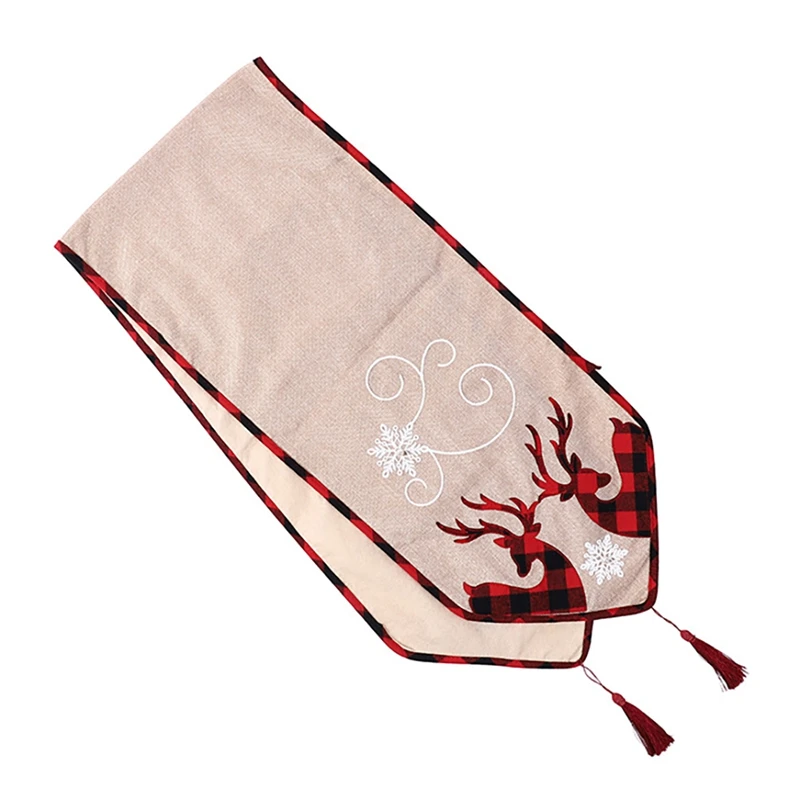 

Christmas Table Runner Xmas Elk Table Runners Tablecloth With Tassels For Farmhouse Wedding Party Dinner Home Decor