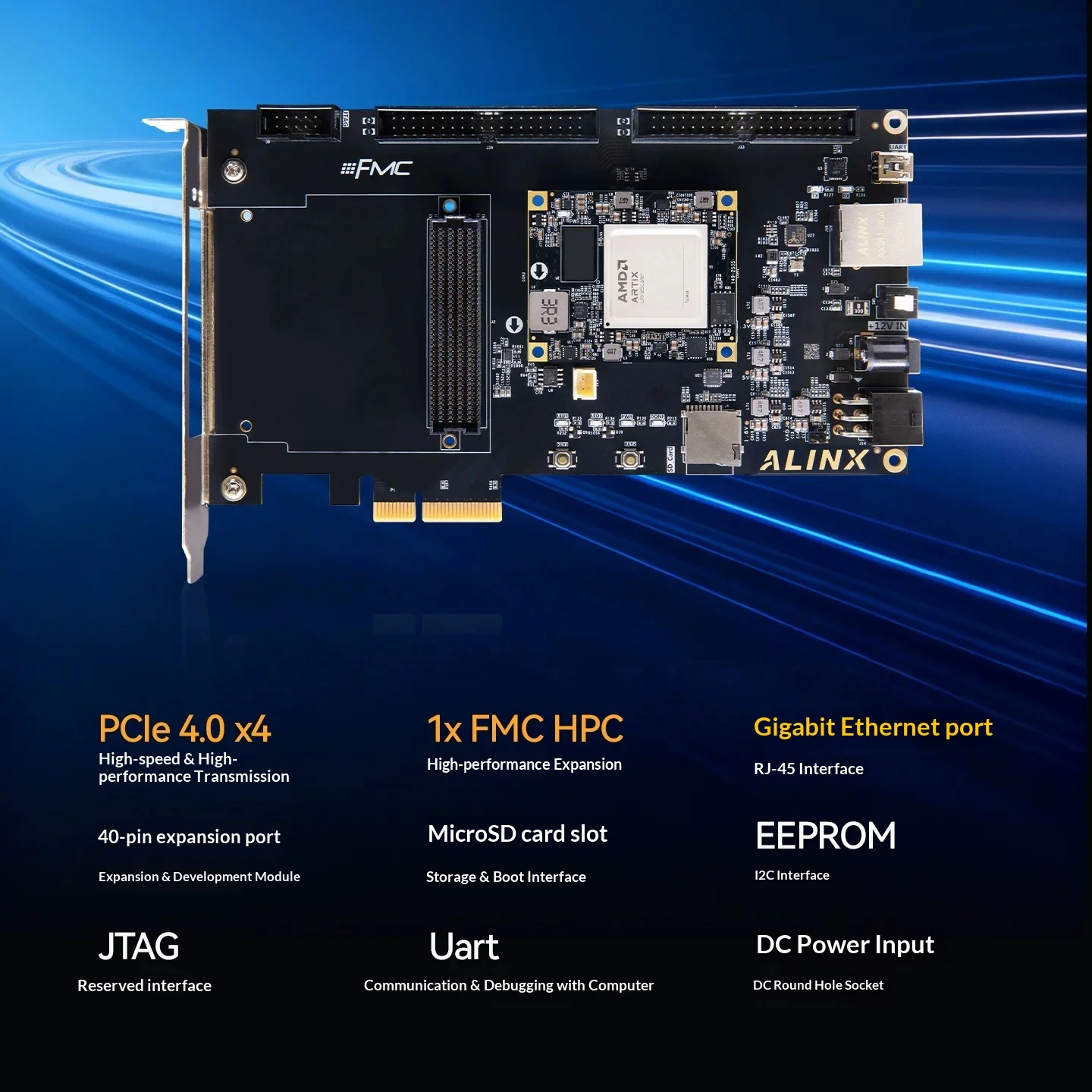 Плата разработки FPGA ALINX Black Gold на базе Xilinx Artix UltraScale+ XCAU15P FMC HPC PCIe4.0 AXAU15 (art.: 3920da5610985) - 3920da5610985