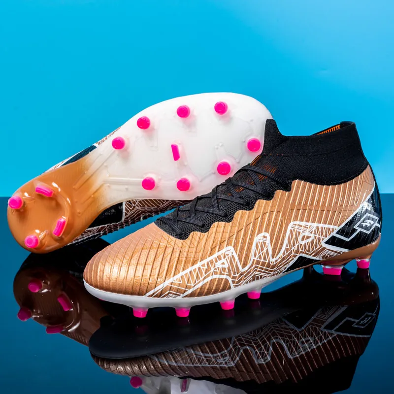 New White High top Unisex Professional Soccer Sneakers High quality Breathable Mens Football Boots Lace-up Womens Training Shoes