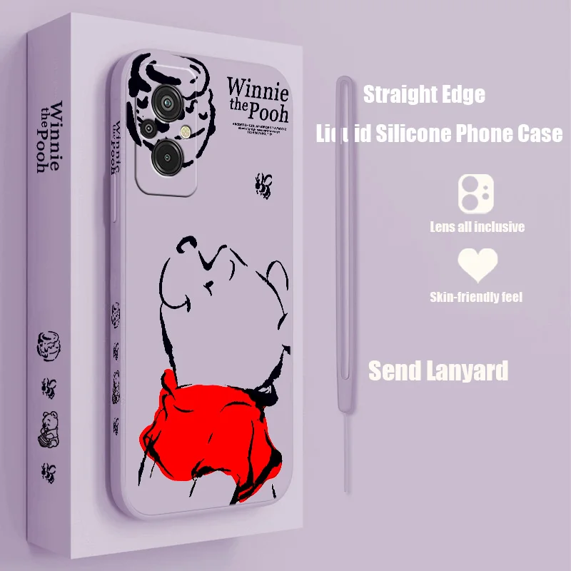 

Disney Cute Pooh Bear For Xiaomi Redmi K50G K40S 11 10C 10X 9T 9AT 9A 9C 8A 7 6A 5A A1 Liquid Left Rope Phone Case