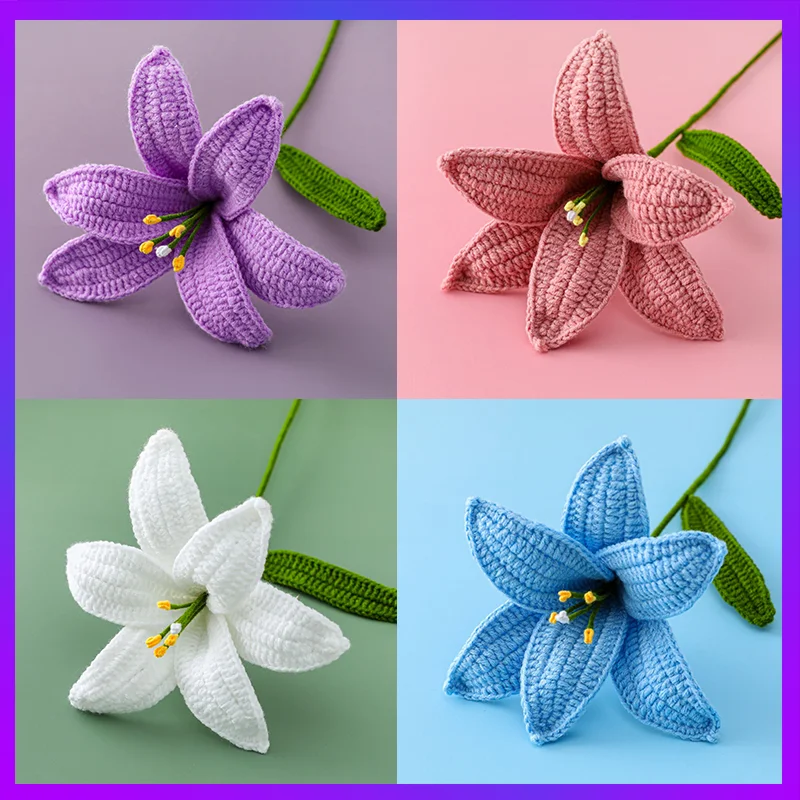 

Artificial Flowers Lily Crochet Hand-knitted Artificial Cute Flowers Bouquet Hand Woven Party Flower Gifts Home Wedding Decor
