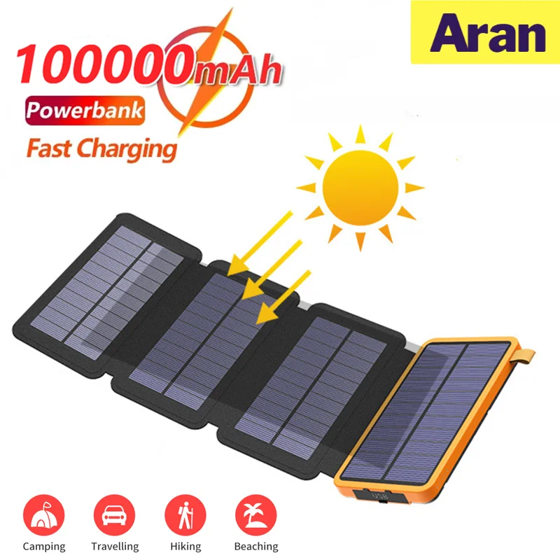 

100000mAh Waterproof Solar Power Bank Outdoor Camping Portable Folding Solar Panels 5V 2A USB Output Device Sun Power For Phone