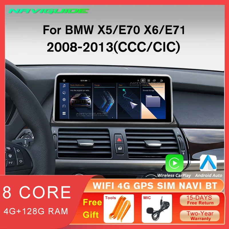 NAVIGUIDE 10 25-дюймовый Android 12 Carplay радио для BMW X5 E70 X6 E71 2008-2013 CCC CIC головное устройство
