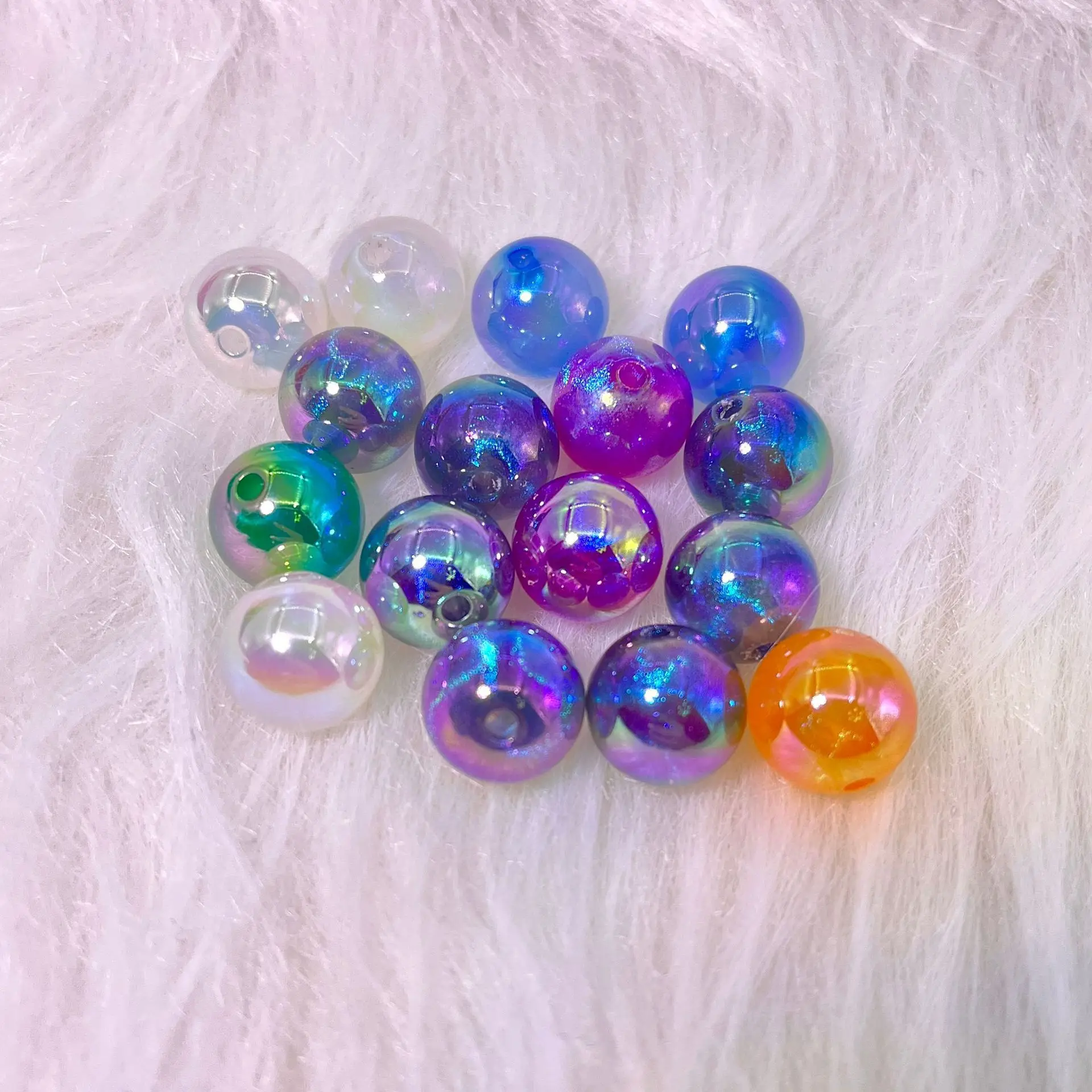 

10pcs/bag 14-16mm Mermaid Colour Starry Sky Mapei Acrylic Straight Hole Round Bead Jewelry Making Supplies
