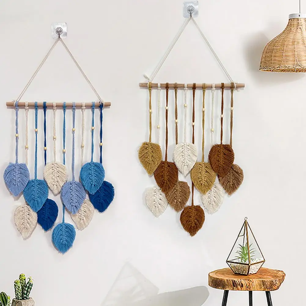 

Tassel Wall Decoration Handmade Cotton Rope Woven Art Leaf Tapestry Chic Feather Boho Decoration Home Decor Bedroom Living Room