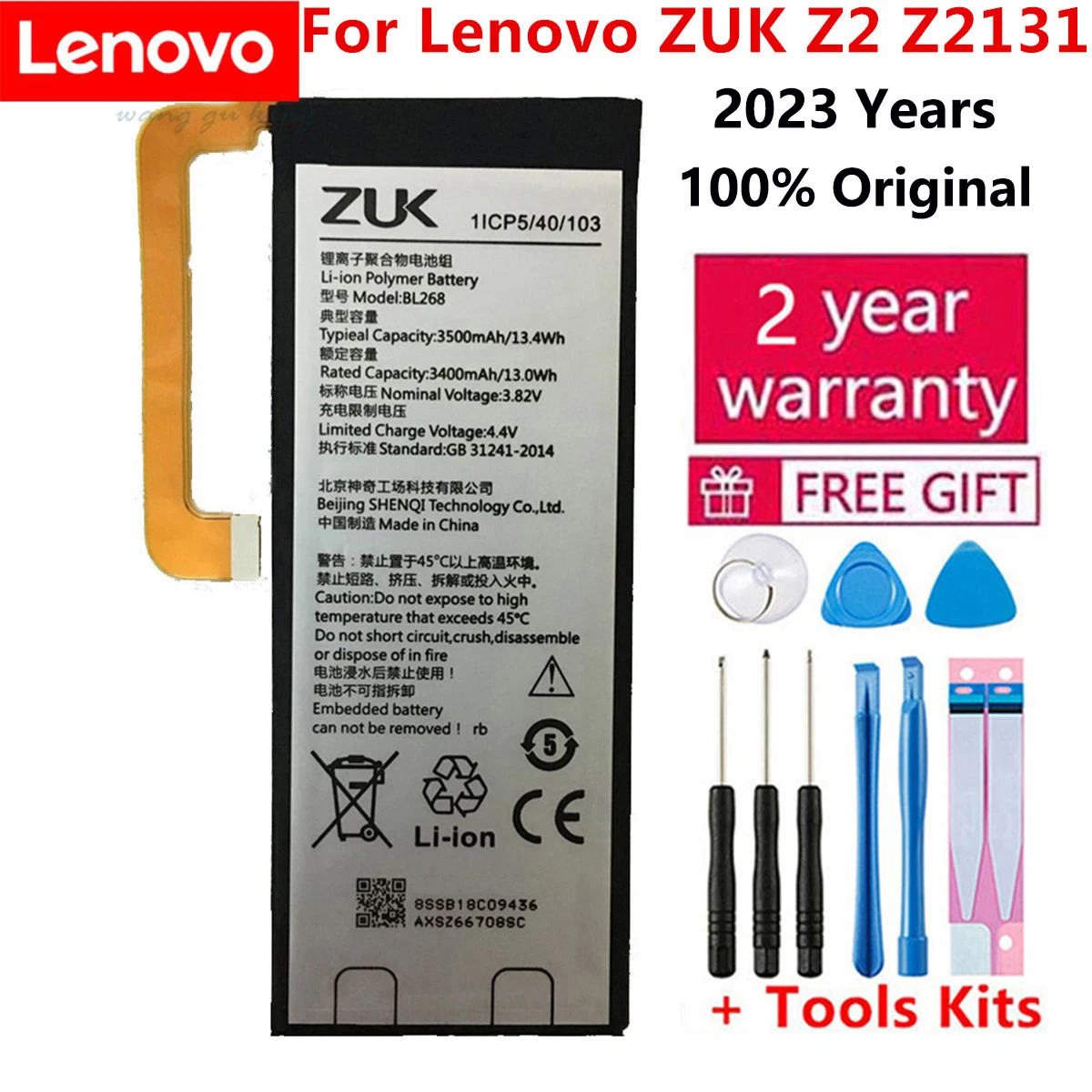 

2023 arrival 100% New Original Real 3500mAh BL268 Battery with glue sticker For Lenovo ZUK Z2 Z2131+Gift Tools +Stickers