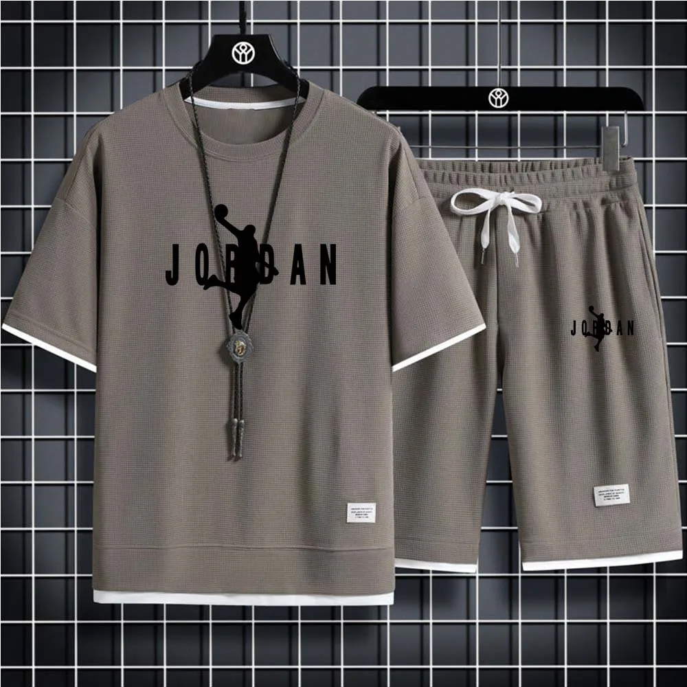 Summer Popular Men's T-shirt+Shorts Suit Men's Sports Suit Brand Printing Casual Fashion Short-sleeved T-shirt Set Men Clothing