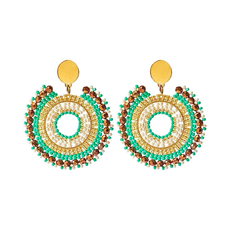 Серьги бусины в виде риса круглой формы с вырезами оригинальные ручные вязаные