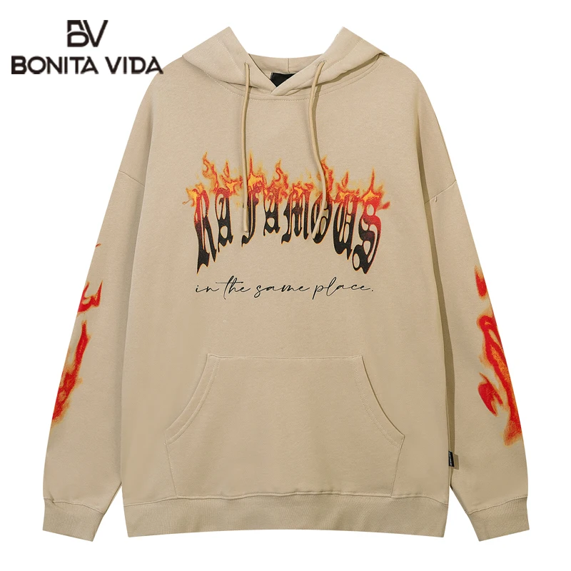 

Толстовка мужская оверсайз с капюшоном, Свитшот в готическом стиле с надписью и принтом пламени, хлопковый пуловер в стиле Харадзюку, уличная одежда в стиле унисекс