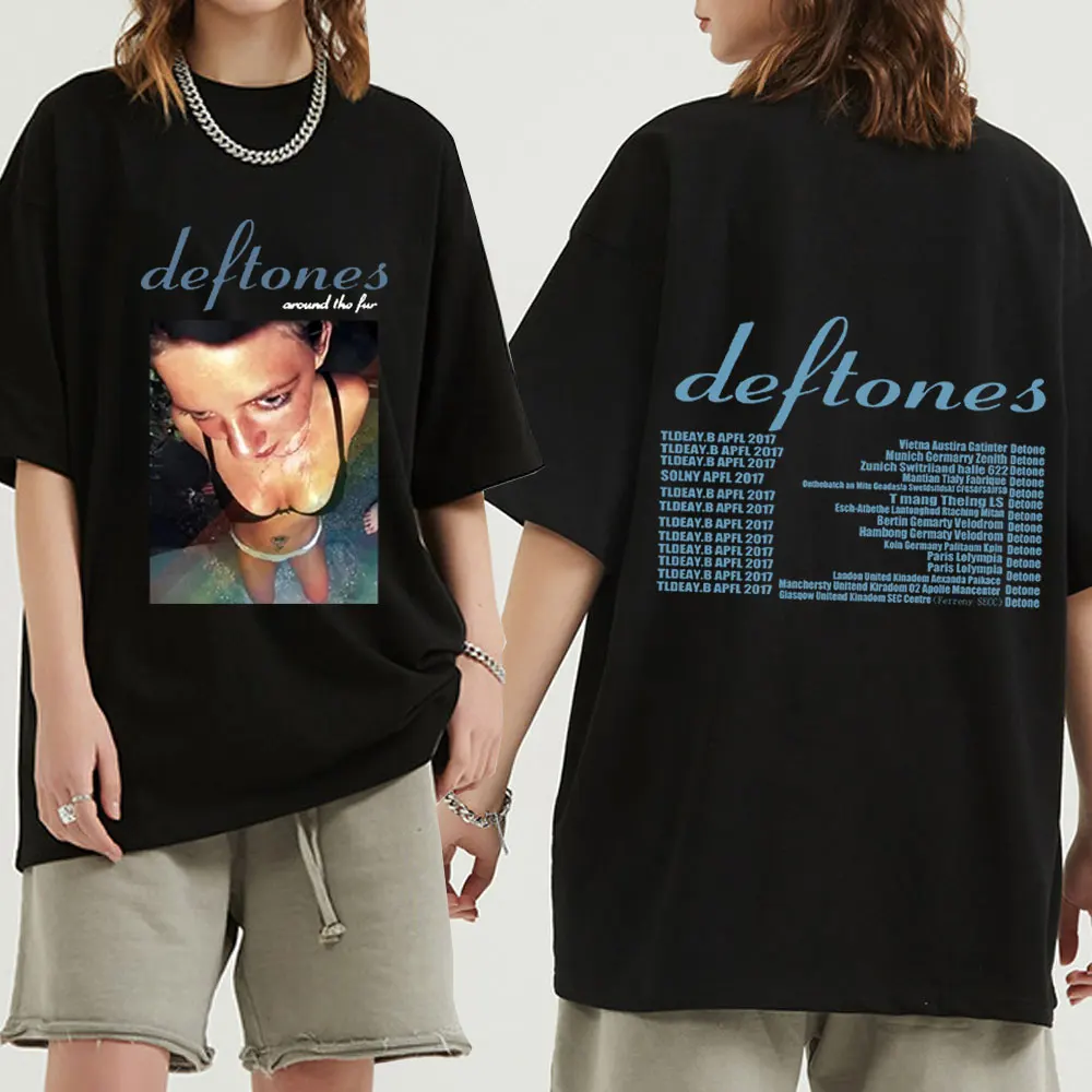 

Deftones Around The Fur Tour Band Concert T-Shirt Punk Hip Hop T-Shirts Gothic Retro Oversized Tee Shirt for Men Short Sleeve