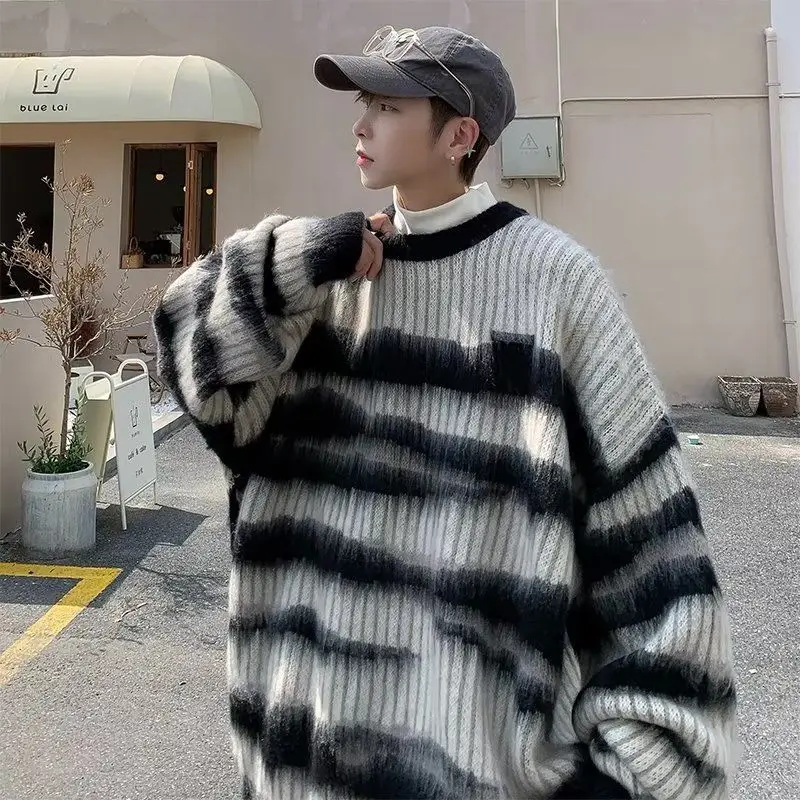 Lattice Korean Fashion Sweater Men Interior Harajuku Men's Clothes Winter Oversize Wool and Mixes Knit Women's Print Luxury