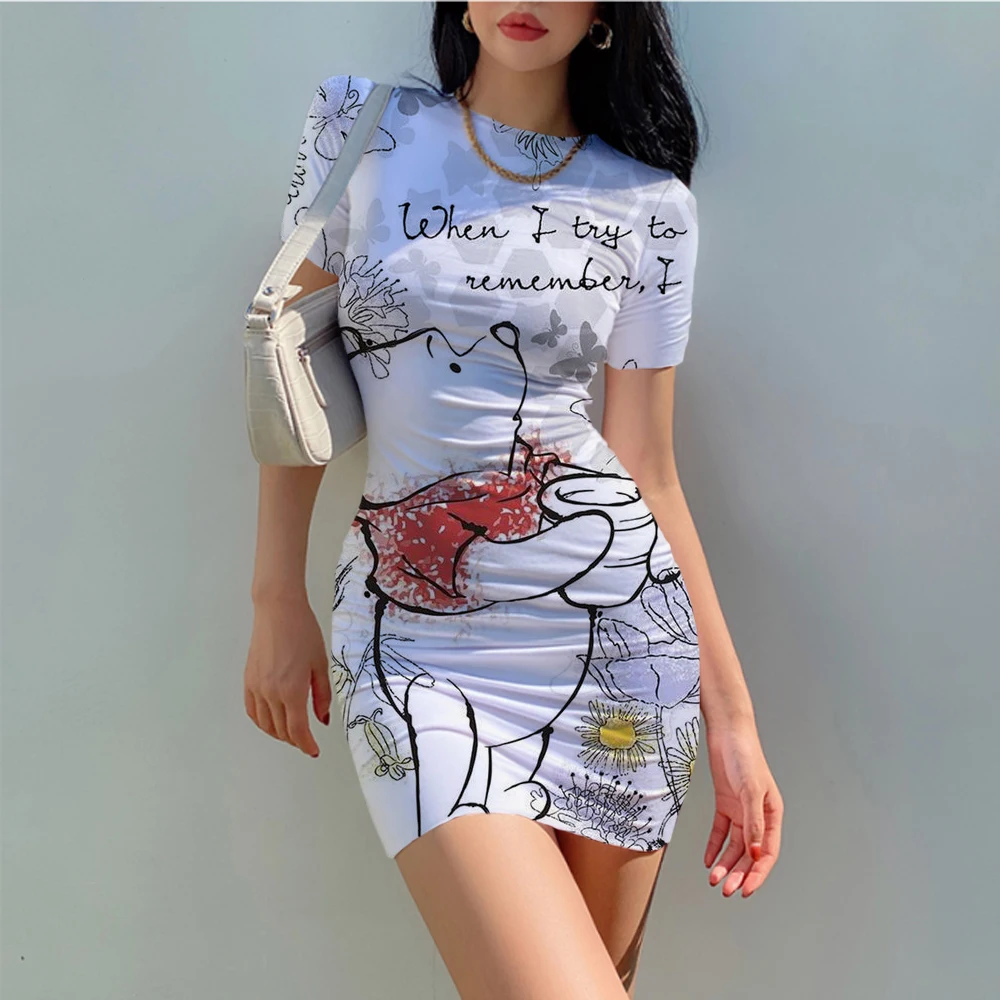 

Disney Sexy Winnie the Pooh Fashion Bodycon Dress Slim Fit Xmas Club Party Vestidos Summer Office Elegant Casual Mini Dresses