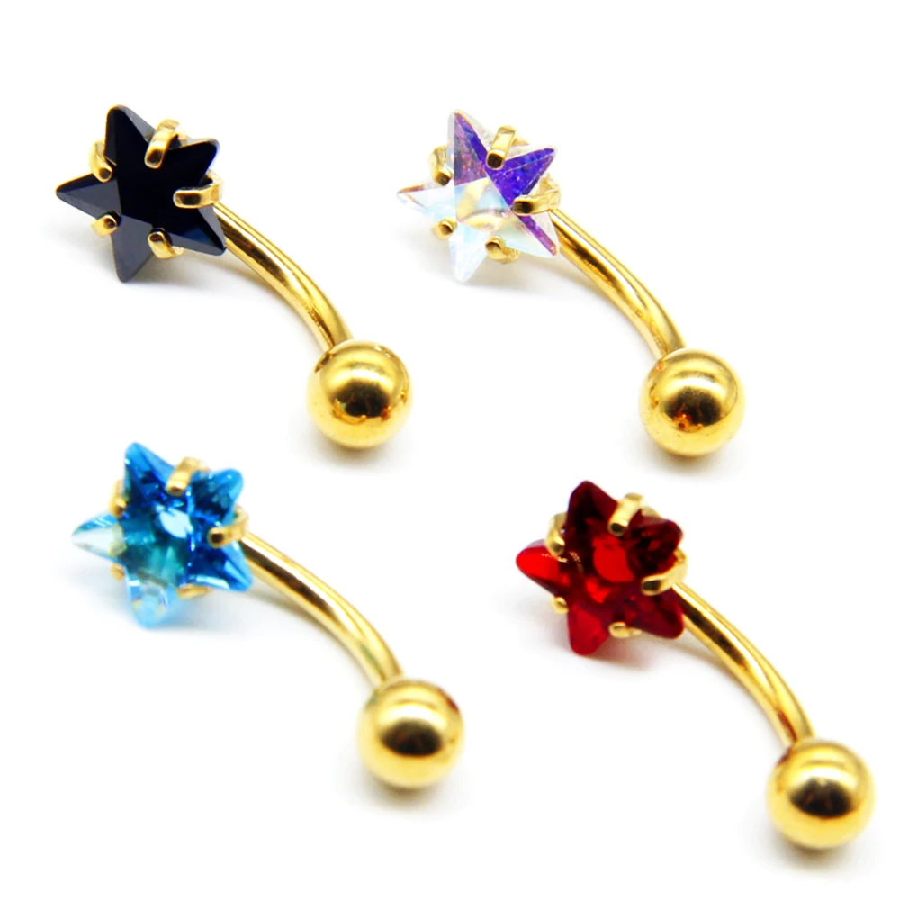 

Fashion Body Piercing Jewelry Zircon Navel Ring Star Shape 316L Stainless Steel Material Vacuum Gold Plated Color Hypoallergenic