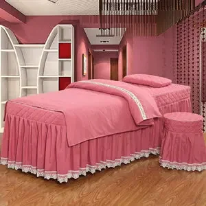 Фото Комплекты постельного белья для салона красоты с кружевными краями, 4 шт., массажное покрывало для спа-кровати, наволочка, чехол для табурета, чехлы для косметических кровати №4