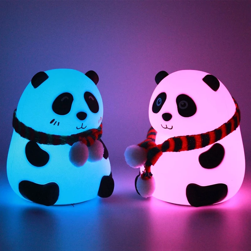 

Panda Night Light Silicone Pat Night Lamp Touch Sensor Colorful Table Lamp USB Charging Bedside Decor Lamps for Children Kids