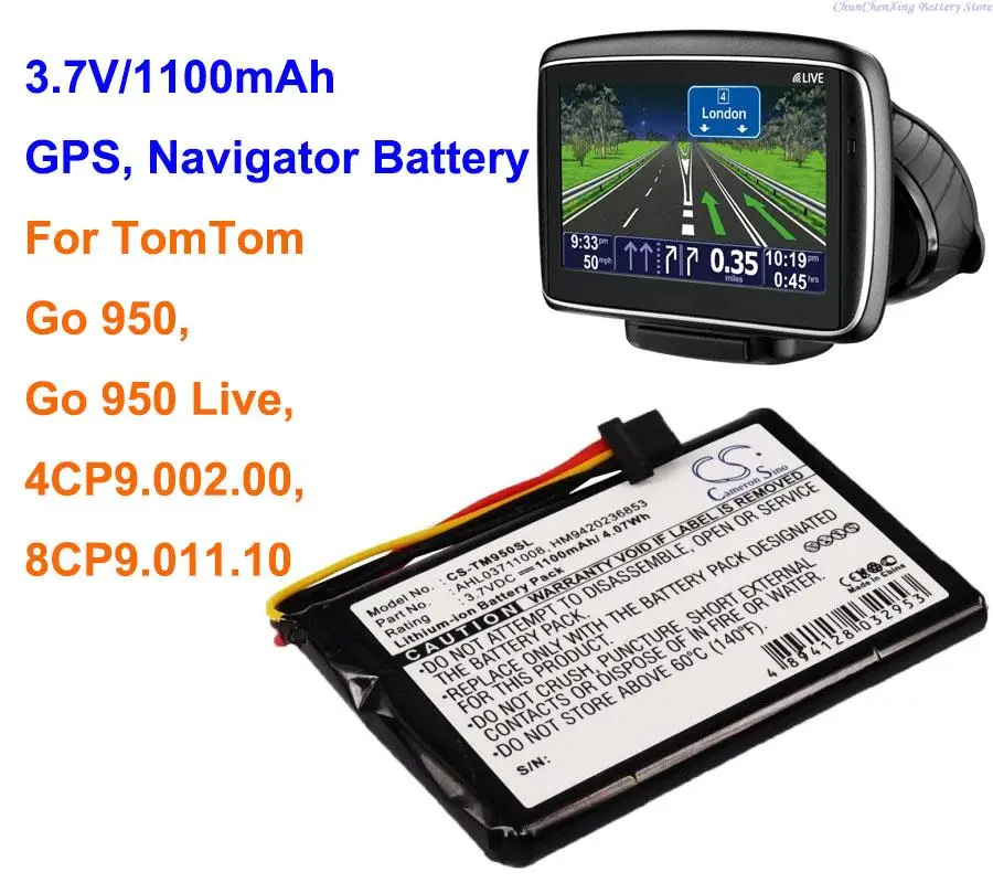 

OrangeYu 1100mAh GPS, Navigator Battery AHL03711008, HM9420236853 for TomTom Go 950, 950 Live, 4CP9.002.00, 8CP9.011.10,