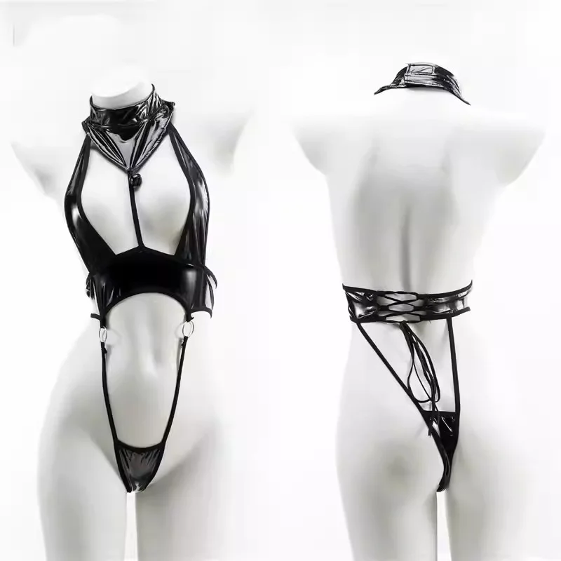 

Women Open Bust Shizuku Jumpsuit Bikini Uniform Outfit Backless Leather Sexy Underwear Cosplay Costume Outfit