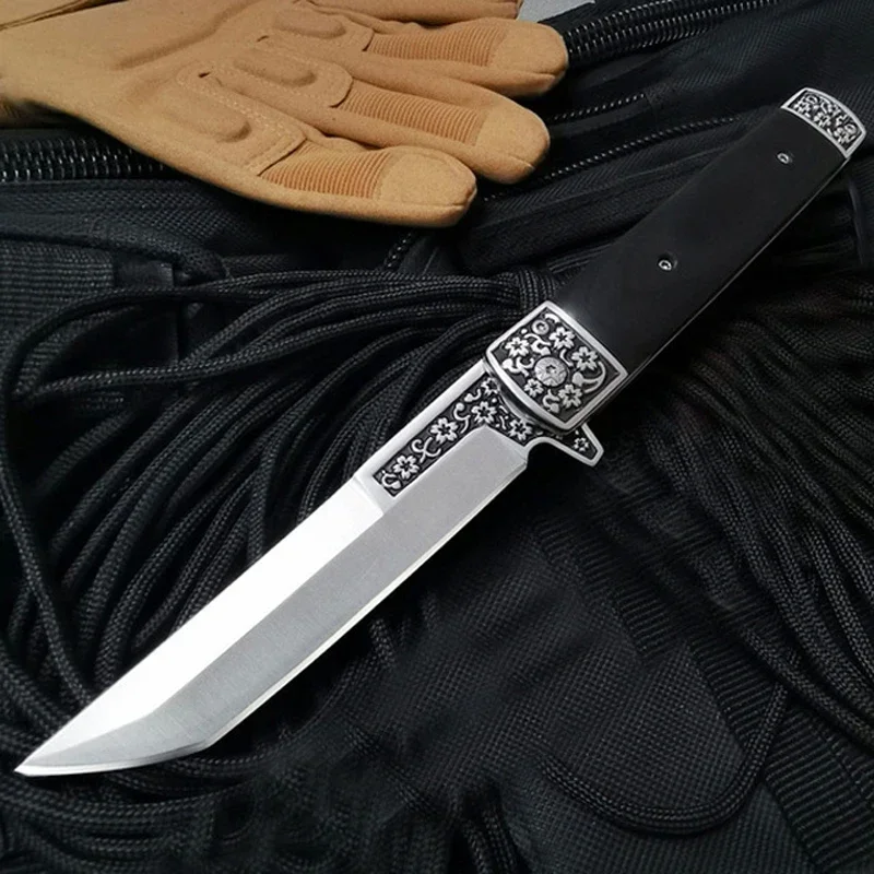 Складной нож из дамасской стали карманный клинок 8CR15Mov с деревянной ручкой для