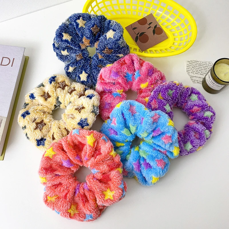 

2022 New Cute Little Star Fluffy Hair Scrunchies Comfortable Plush Elastic Hair Ring