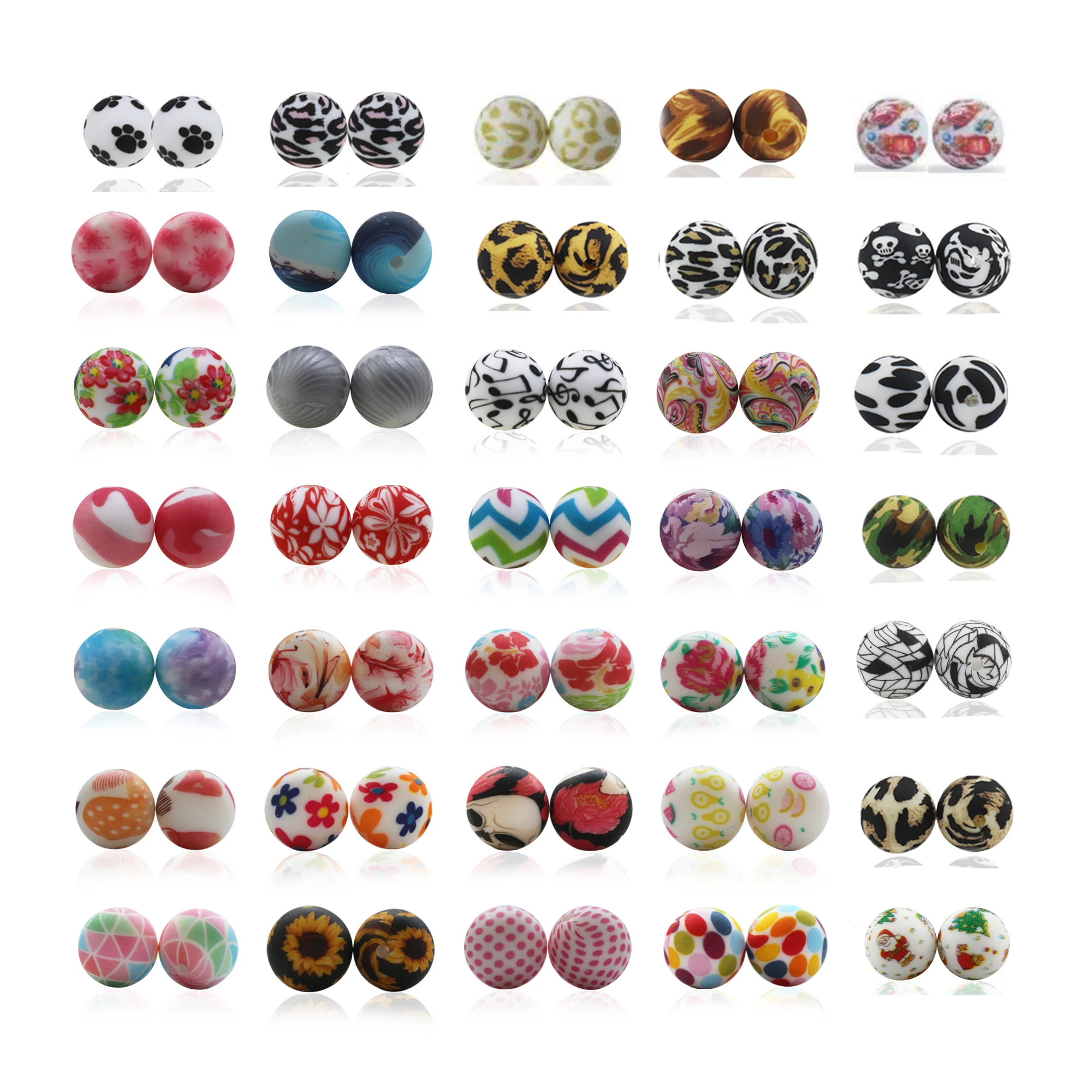 

10Pcs Silicone Beads 15mm Print Round Baby Teether DIY Chew Charm Necklace Jewelry Accessories Bite For Babies Toys
