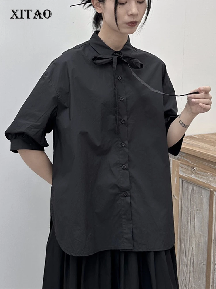 

XITAO Single Breasted Women Shirt Korea 2023 Summer New Personality Fashion Loose Turn-down Collar Short Sleeve Shirt WLD11525