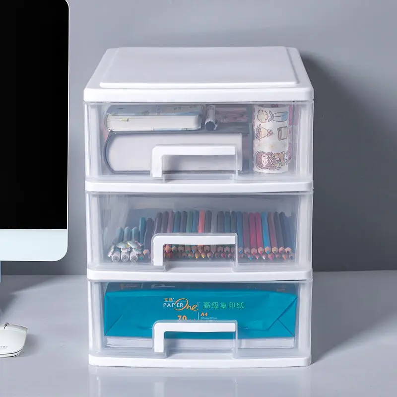 Office Desktop Storage Box Drawer-type Multi-layer Folder Stationery Rack Dormitory Sundries Transparent Storage Box
