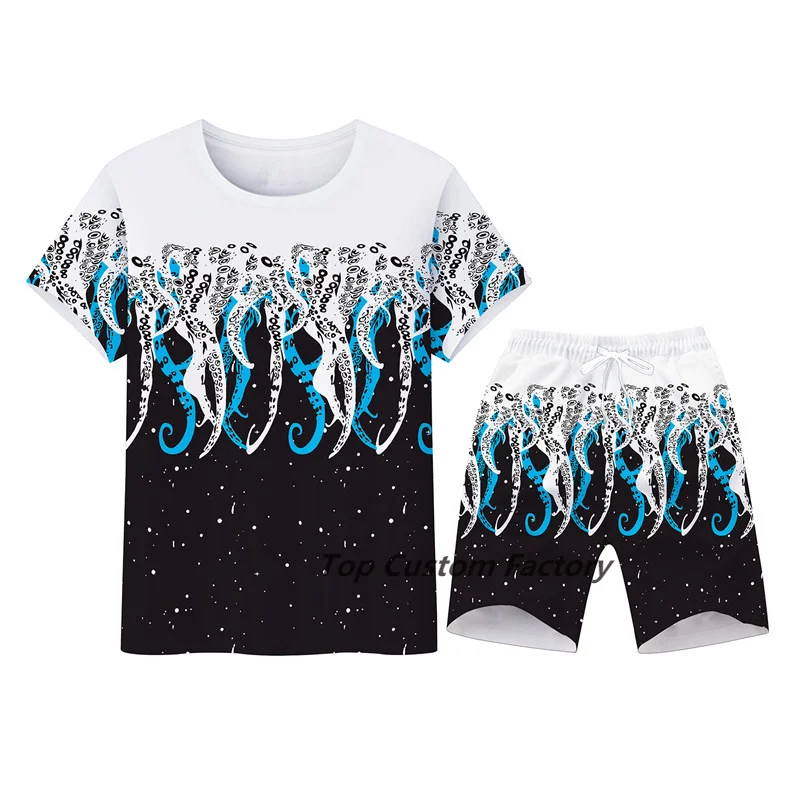 Tracksuit Suit Men's Summer Oversized Street Short Sleeve T-Shirt 2 Piece Set Tentacle Print Jogger Outfits Womens