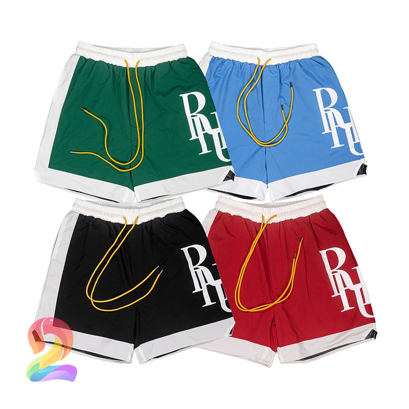 

High Street RHUDE Shorts Color Matching Overlapping Word Pill Sports Shorts Loose Basketball Beach Rhude Five-point Pants