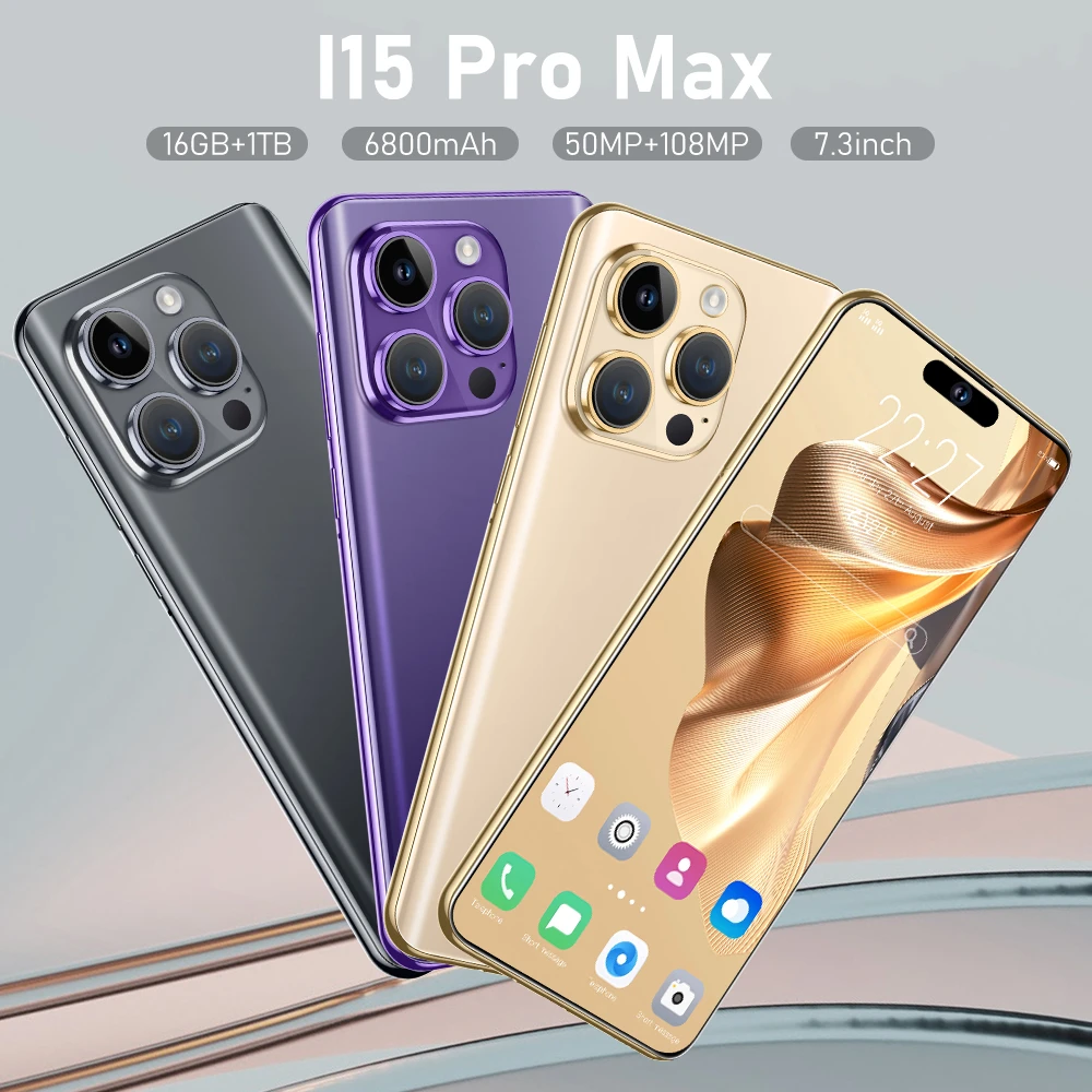 

New i15 Pro Max 6800mAh 7.3 Inch HD 16+1TB Full Screen Global Version Unlocked 2023 Cell Phone 5G Mobile Phones Face Unlock