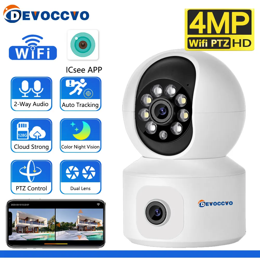 

2K 4MP PTZ Wifi Dual Camera Lens with Dual Screen CCTV Ai Human Detect Auto Tracking Wireless Outdoor Surveillance Camera